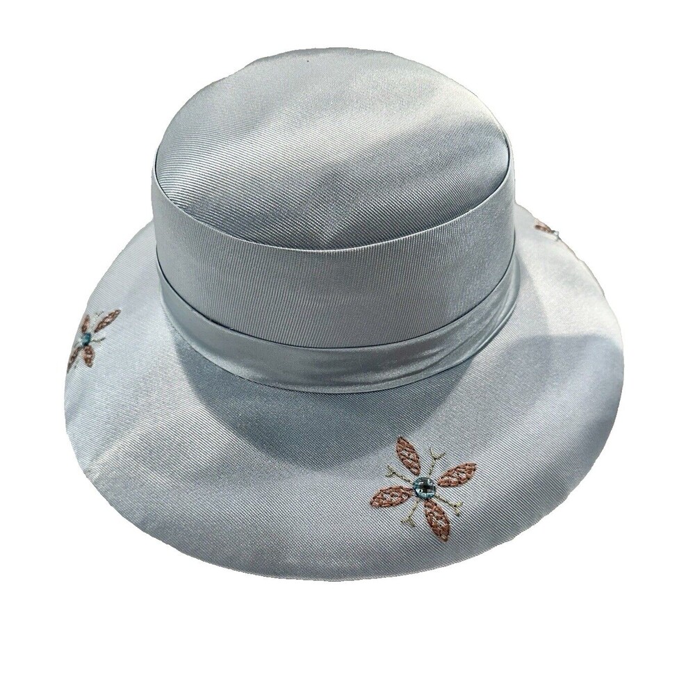 Giovanna Church Hat‎ Sky Blue Satin Wide Brim Style H0535